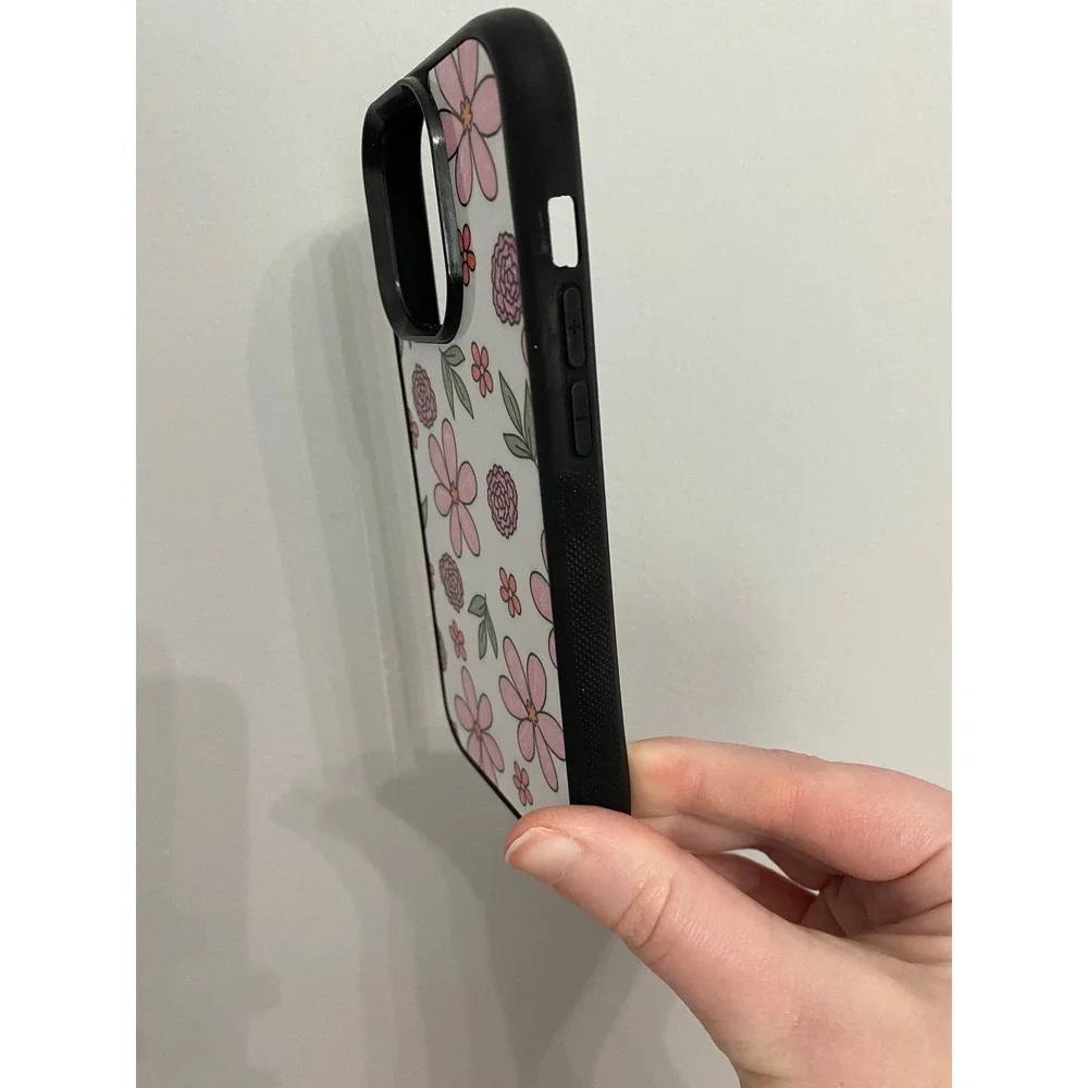 iPhone 14 Pro Case Unisex One Size Pink Floral Hand Drawn Pattern Bumper Cover